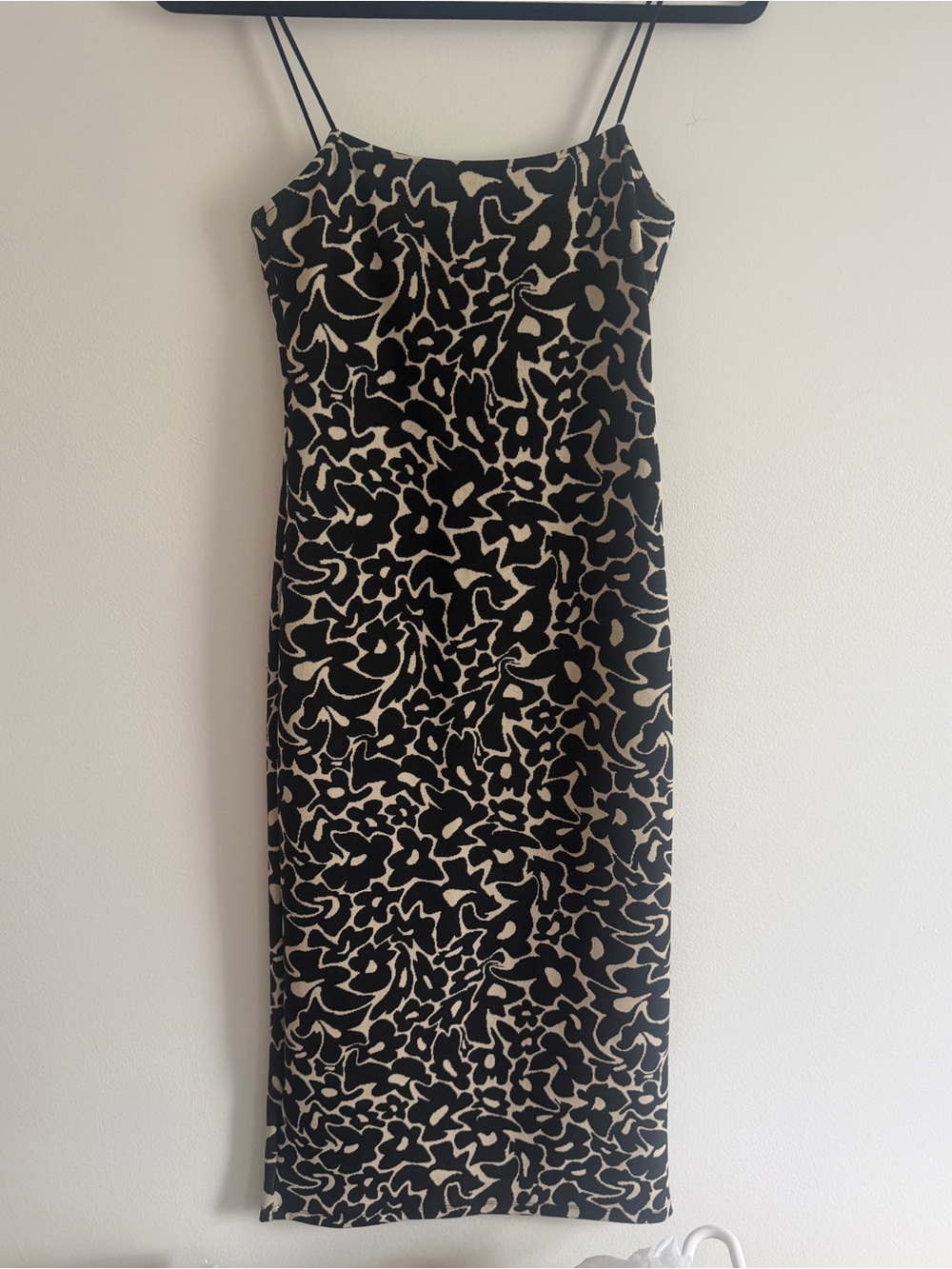 Zara Black and Cream Floral Midi  Dress